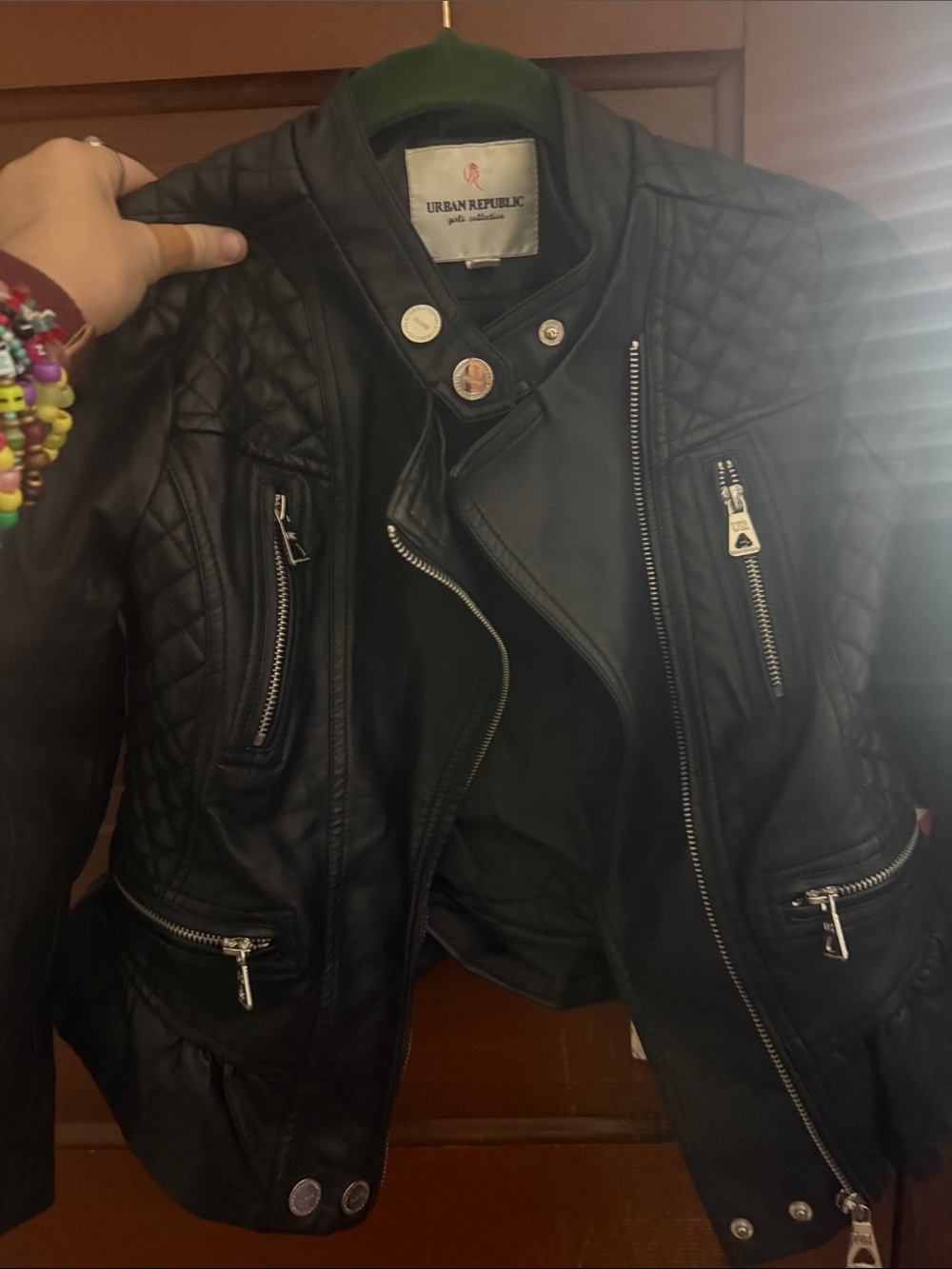 Urban Republic Black Quilted Faux Leather Moto Jacket